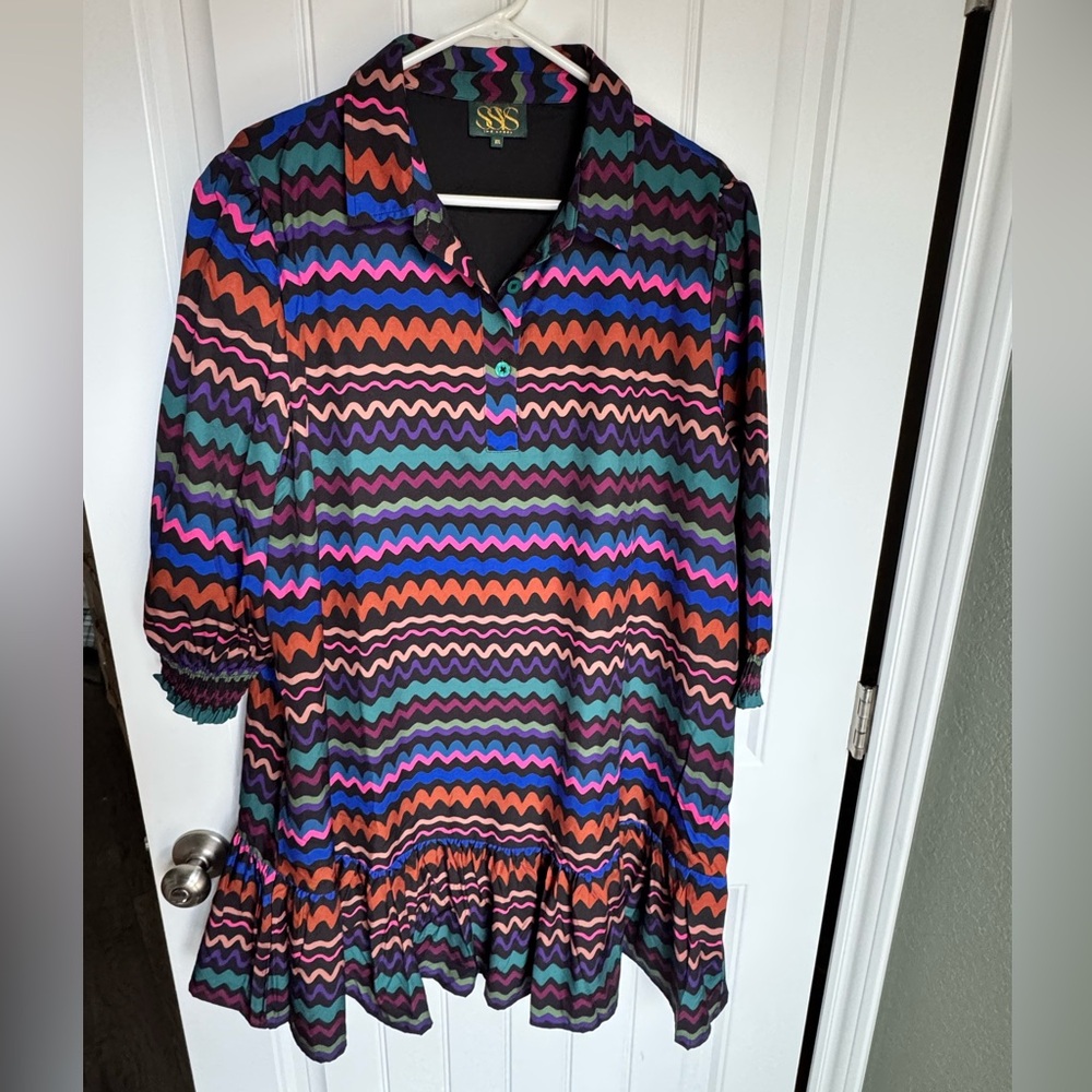 SSYS The Label Multicolor Zigzag Print Ruffle Hem Dress XXL NWOT